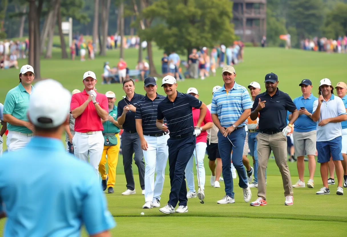 Professional golfers competing in a tournament
