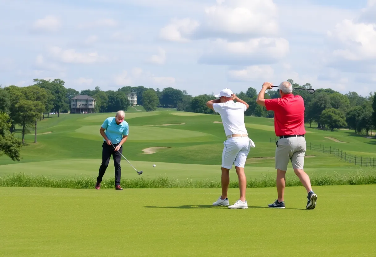 Dynamic golf tournament scene showcasing professional players in action.