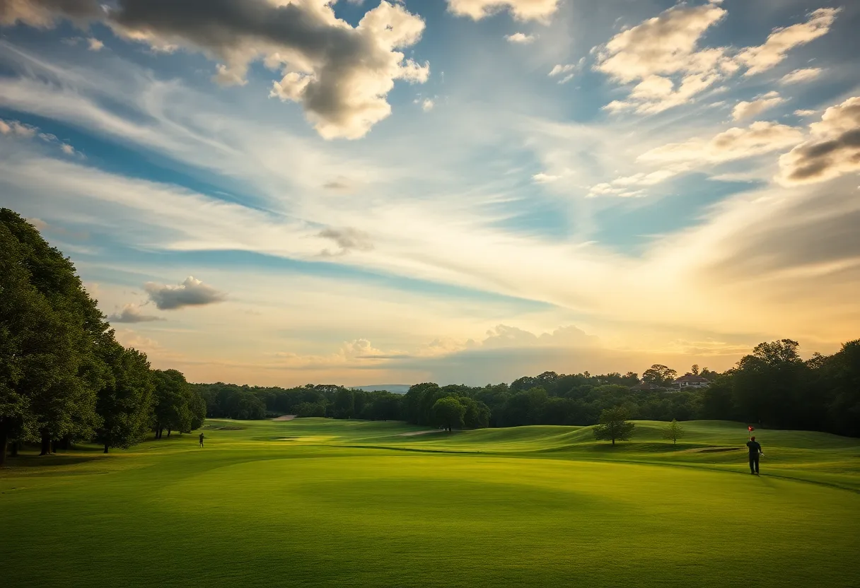 Beautiful golf course scenery with players on the green