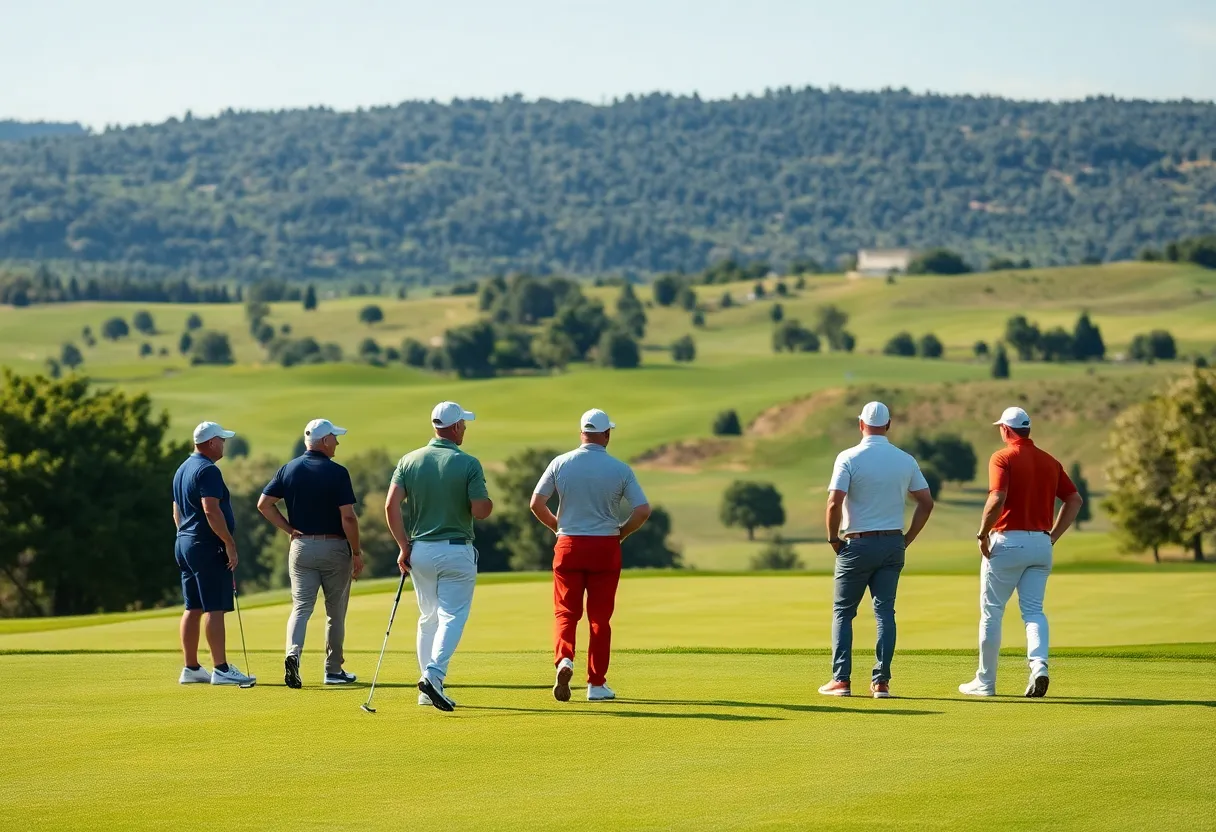 Golf players on a green at a prestigious golf course