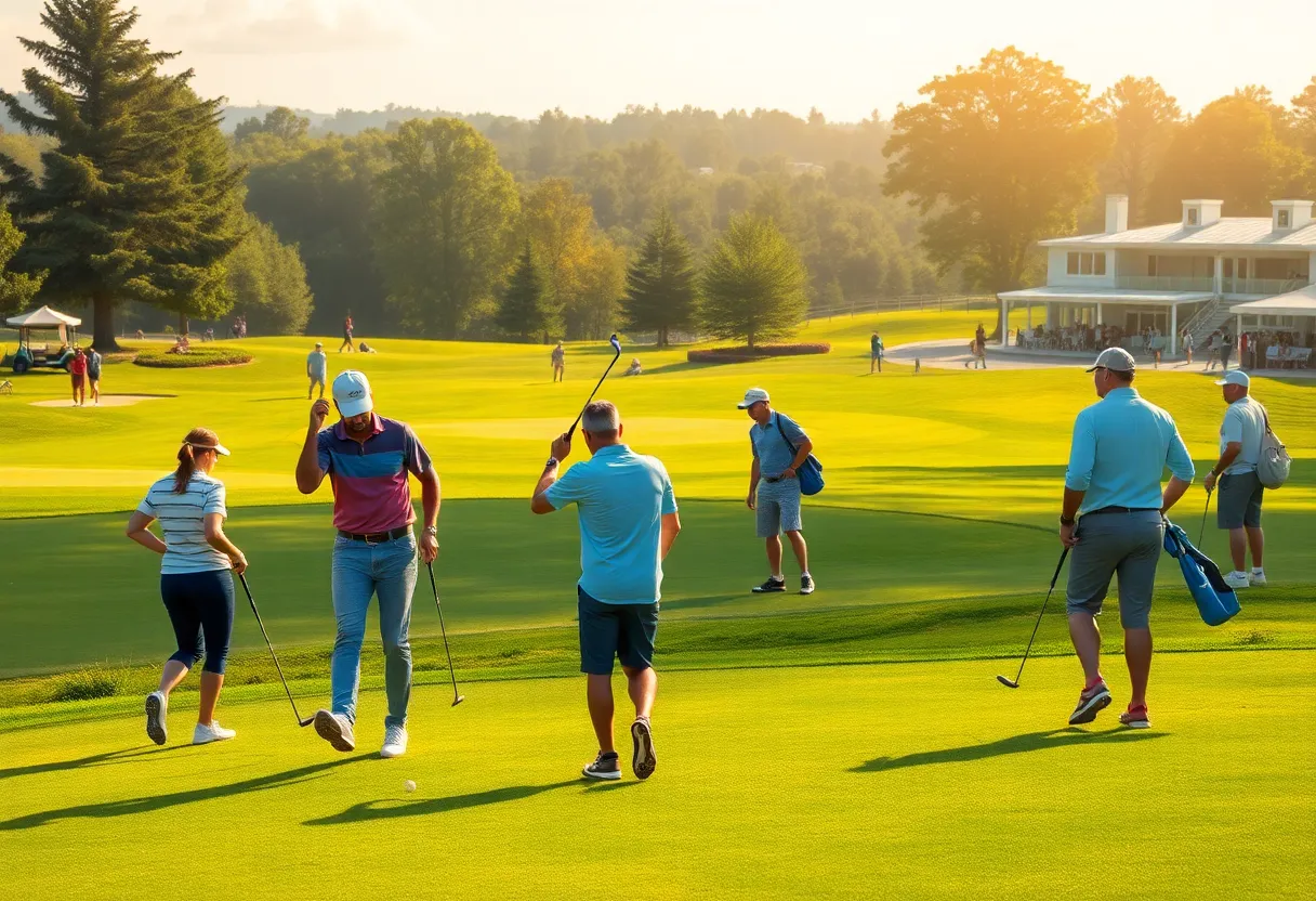 Golfers playing on a scenic golf course