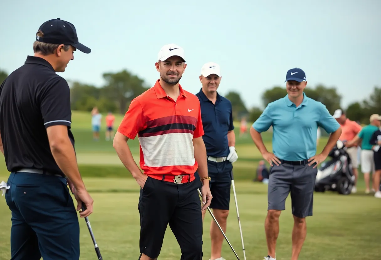 Professional golfers interacting on the golf course
