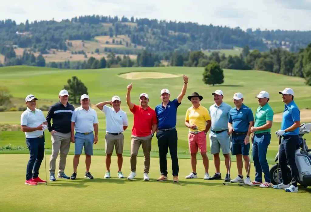 Group of golfers celebrating on a golf course