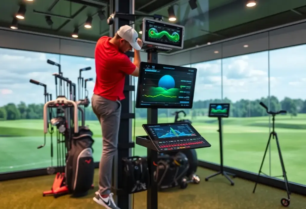 Display of GOLFJOY's innovative golf technology products on a golf course.