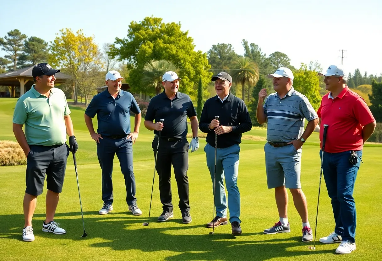 Golfers sharing a light moment on the course during the Dubai Desert Classic