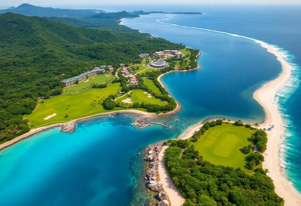 Aerial view of Heritage Resorts Golf showcasing scenic golf courses and tropical landscape.