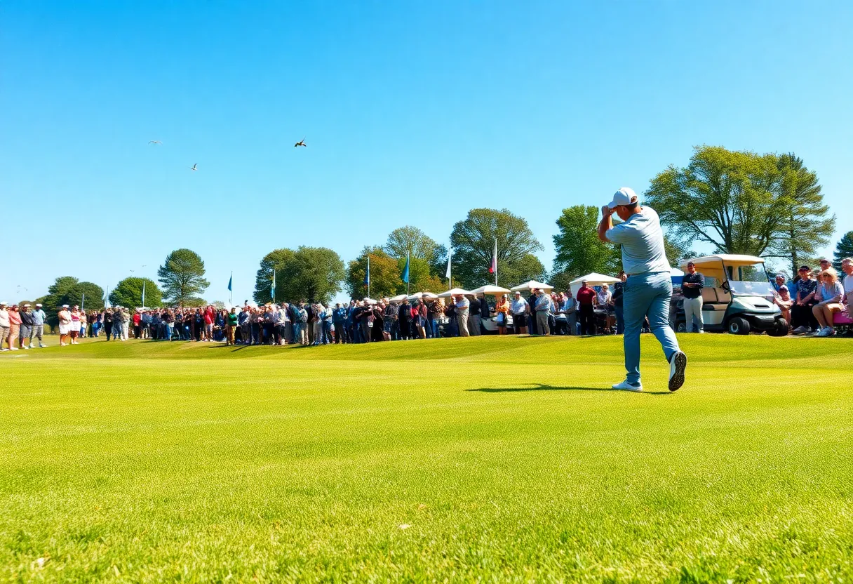 Golfer hitting a ball on the course during a tournament