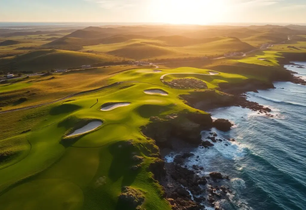 Aerial view of golfers on the Plantation Course at Kapalua Resort