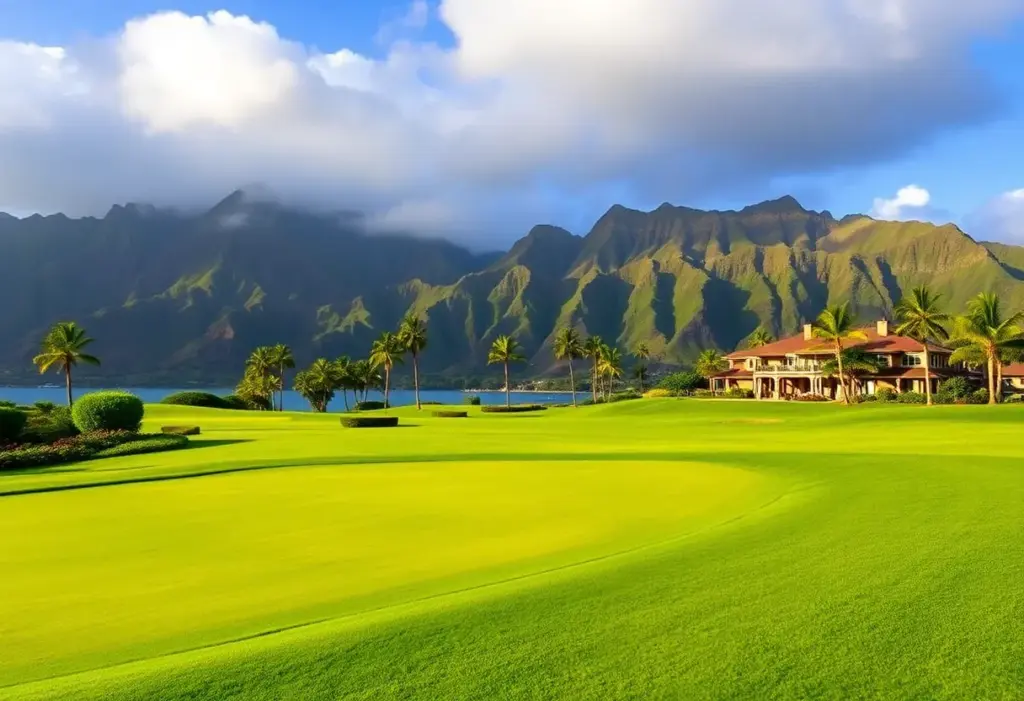 Golf course at Kapalua Resort with scenic views