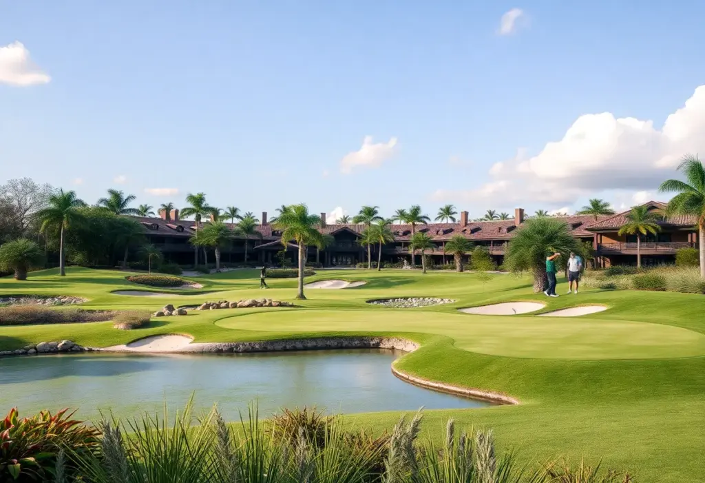 Golfers enjoying a luxury golf resort