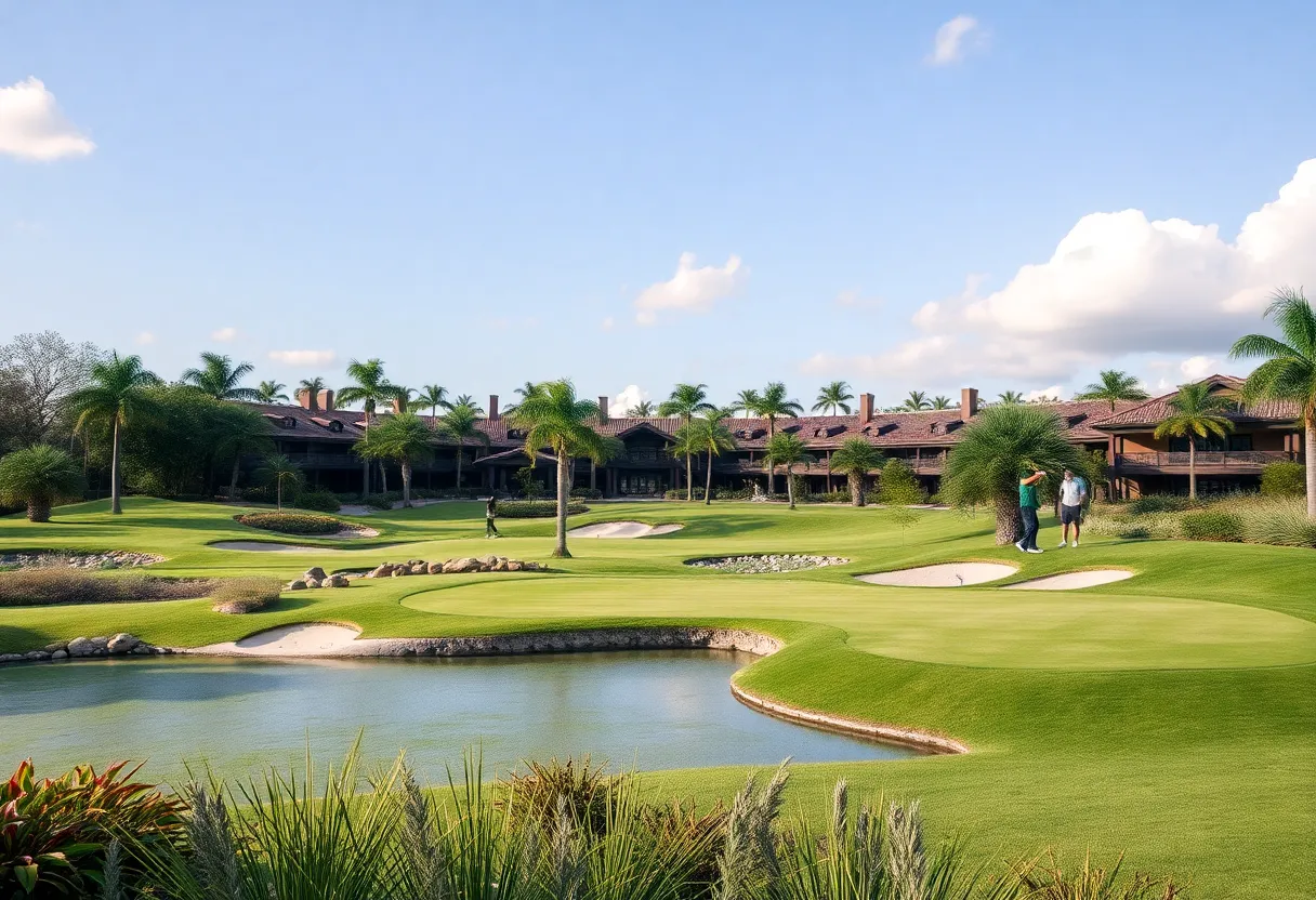 Golfers enjoying a luxury golf resort