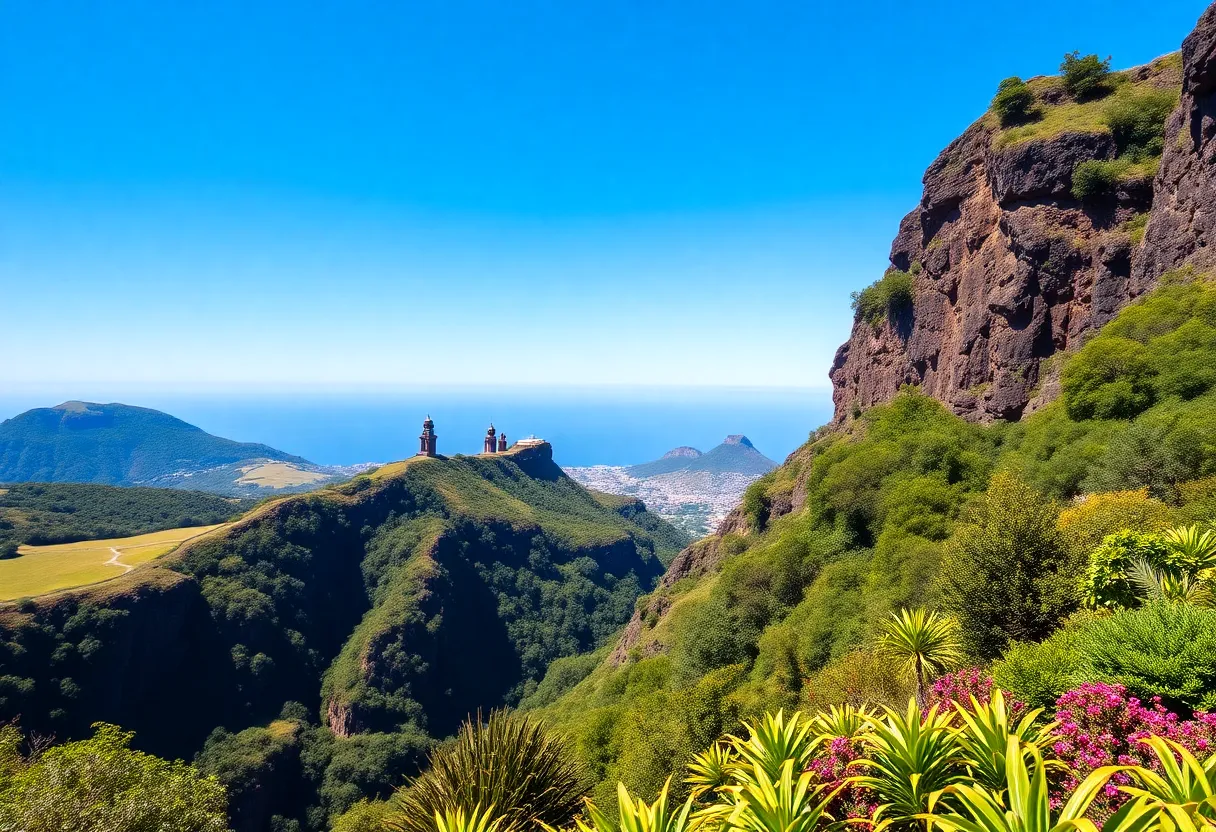 Scenic view of the lush landscapes and cliffs of Madeira Island