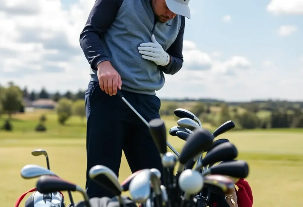 Golfer preparing for a tournament at a scenic golf course