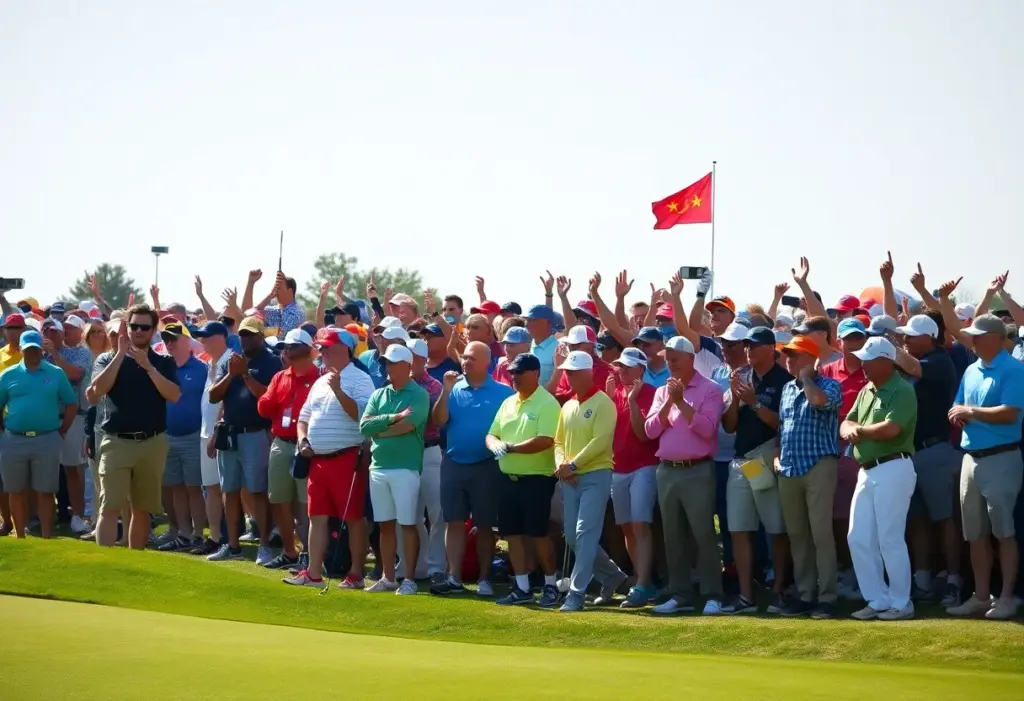 Michael Block participating in a PGA Tour event with fans in the background.