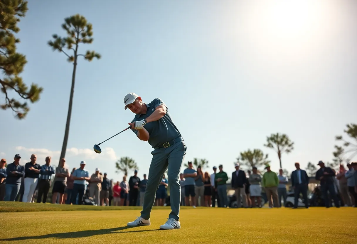 Golfer executing a perfect shot on the golf course