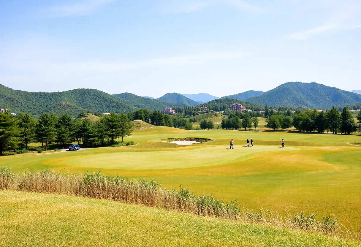 Golfers at the Pyongyang Golf Complex