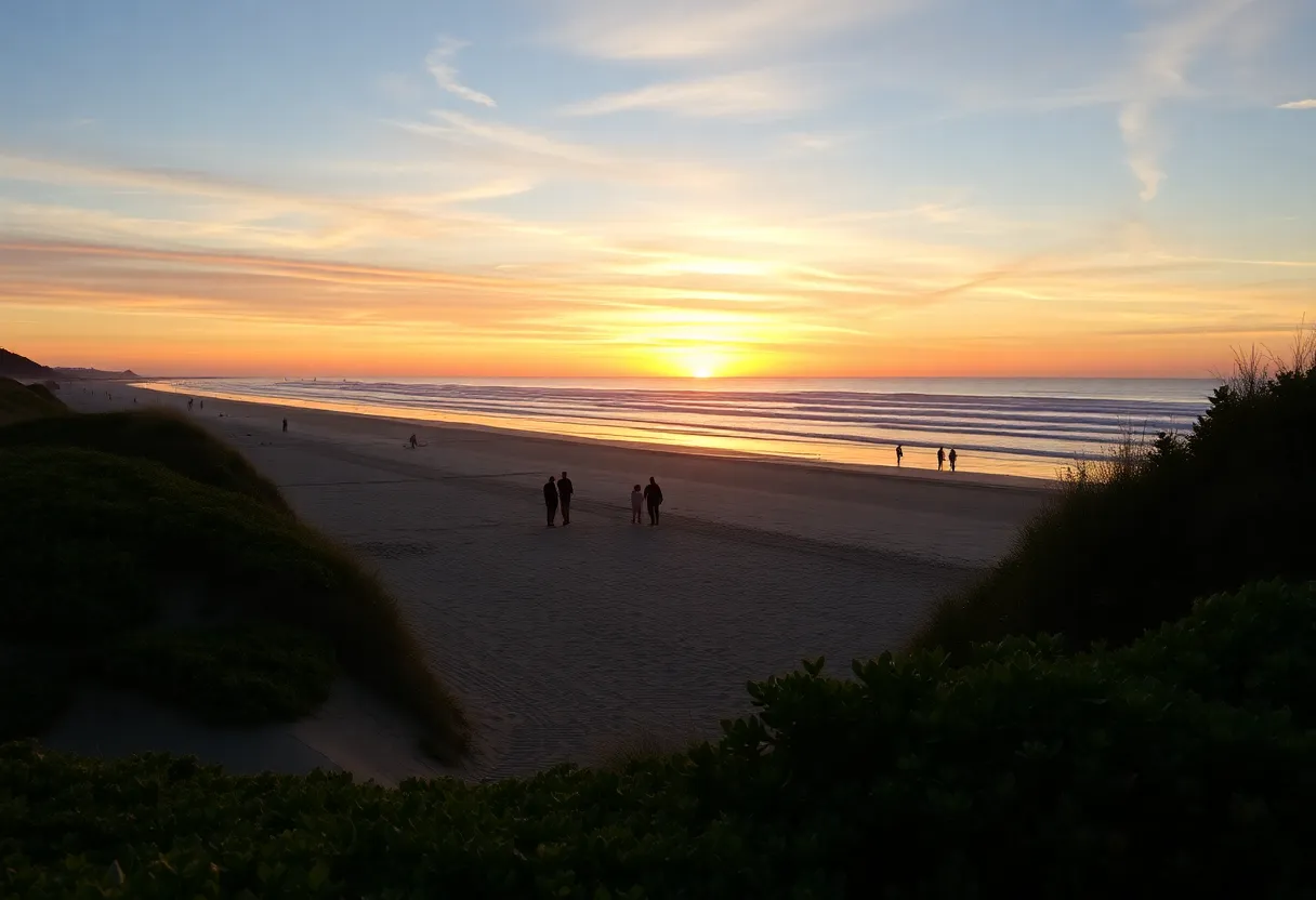 Scenic view of Ocean Shores beach with sunset