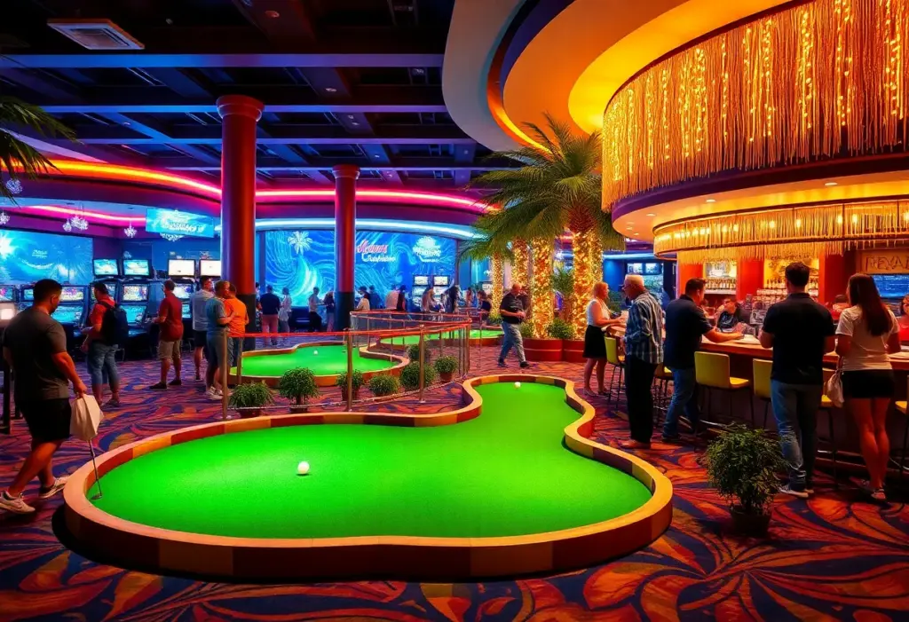 People playing mini golf at Ocean's 18 inside Ocean Casino Resort