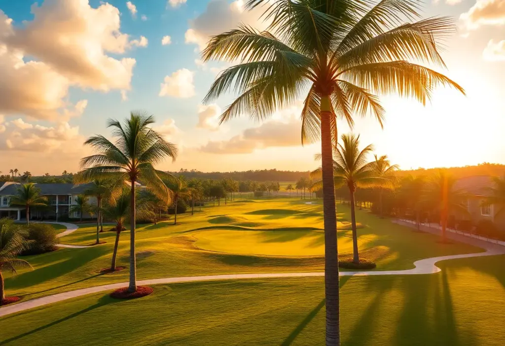 A stunning view of a golf course at a Palm Beach resort.