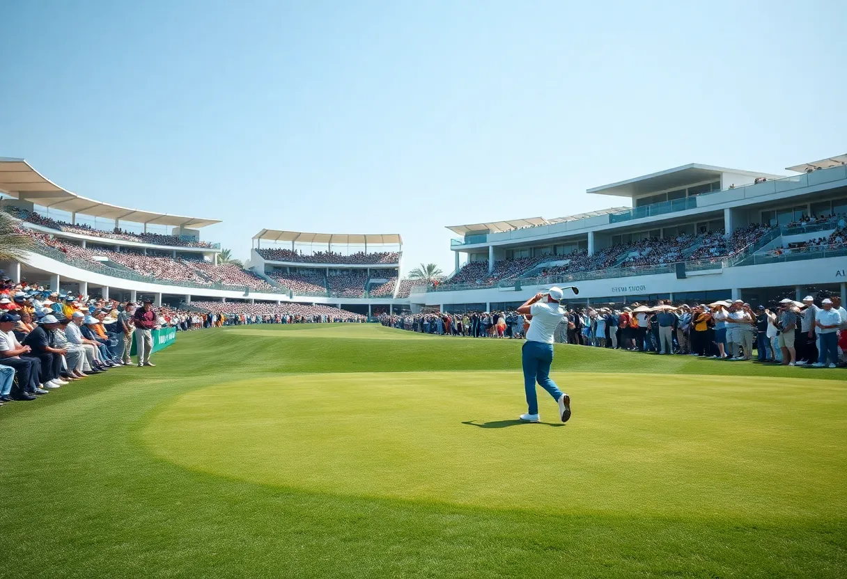 Golf player swinging in Dubai Desert Classic