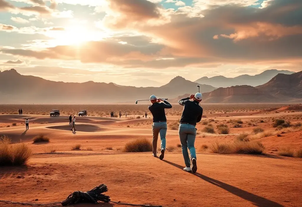 Golf tournament in Dubai with players competing