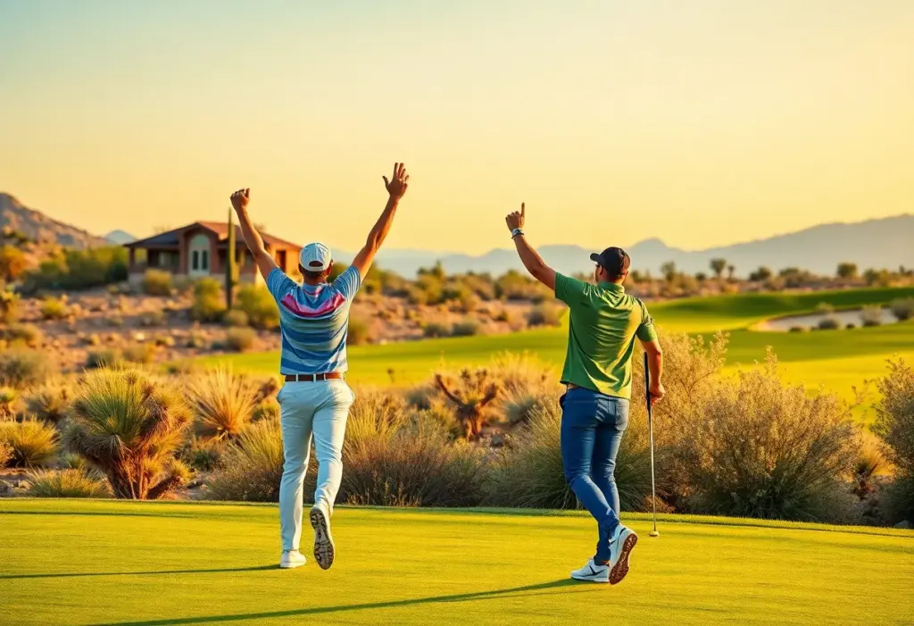 Golf celebration after a tournament win in a desert setting
