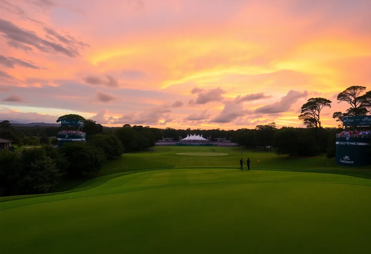 Golf course scene featuring a professional tournament