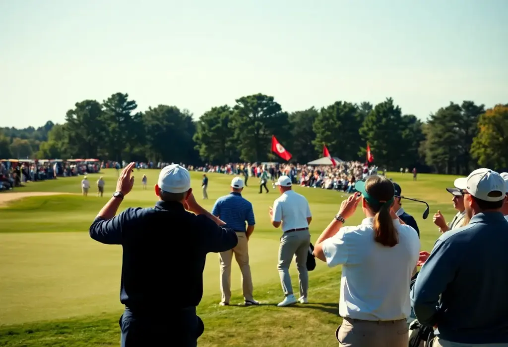 Golf tournament scene with players and spectators