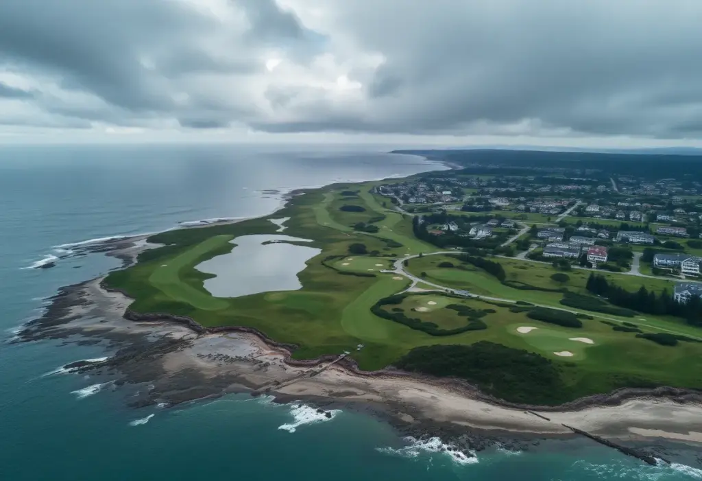 Flooded fairways at Pebble Beach Golf Links after severe storms.