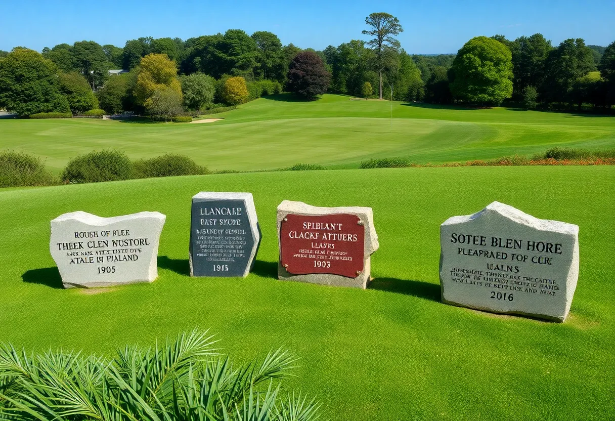 Stone markers at Moor Allerton Golf Club honoring Peter Alliss