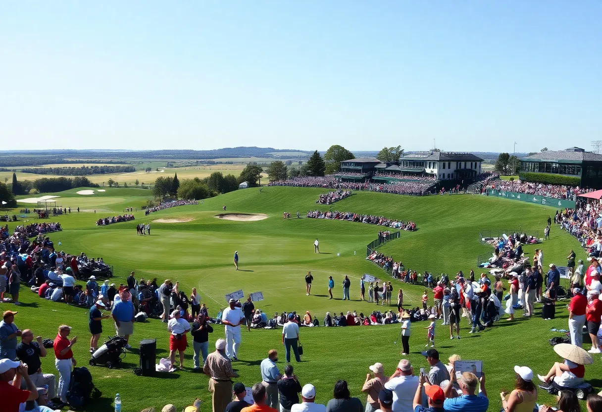 Golf fans watching an exciting PGA Tour event