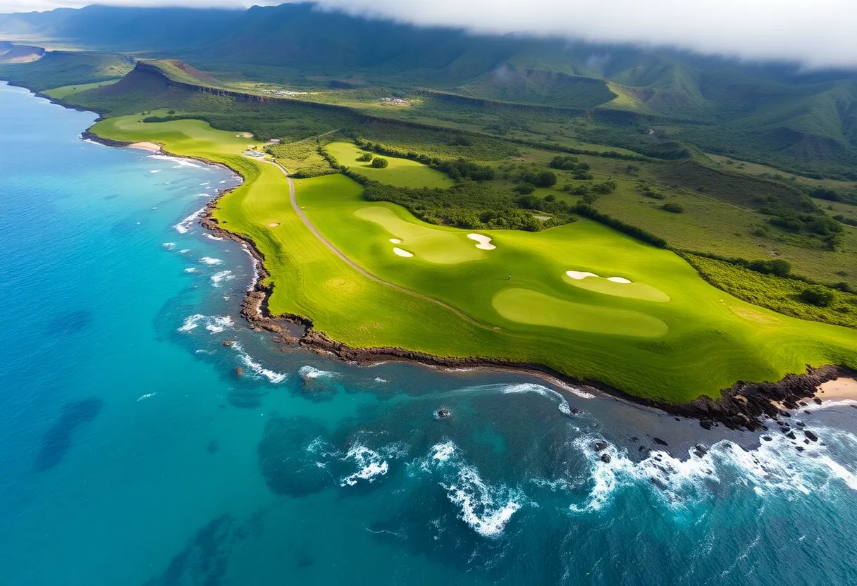 Lush greens of the Plantation Course at Kapalua with golfers