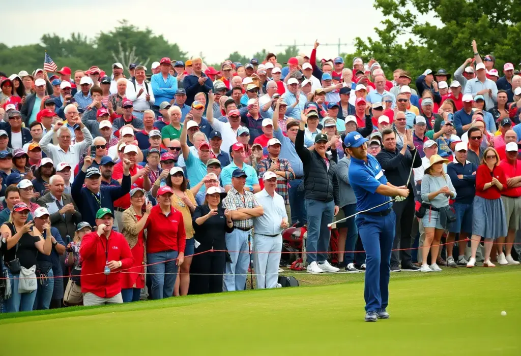 Crowd cheering at Ryder Cup golf match