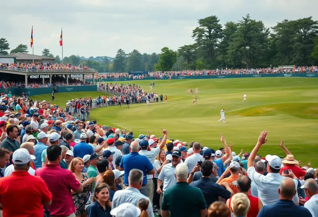 Fans cheering at the Ryder Cup golf tournament