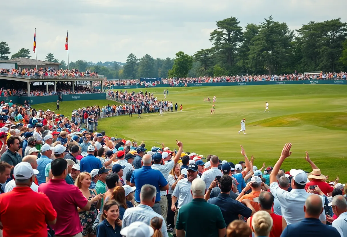 Fans cheering at the Ryder Cup golf tournament
