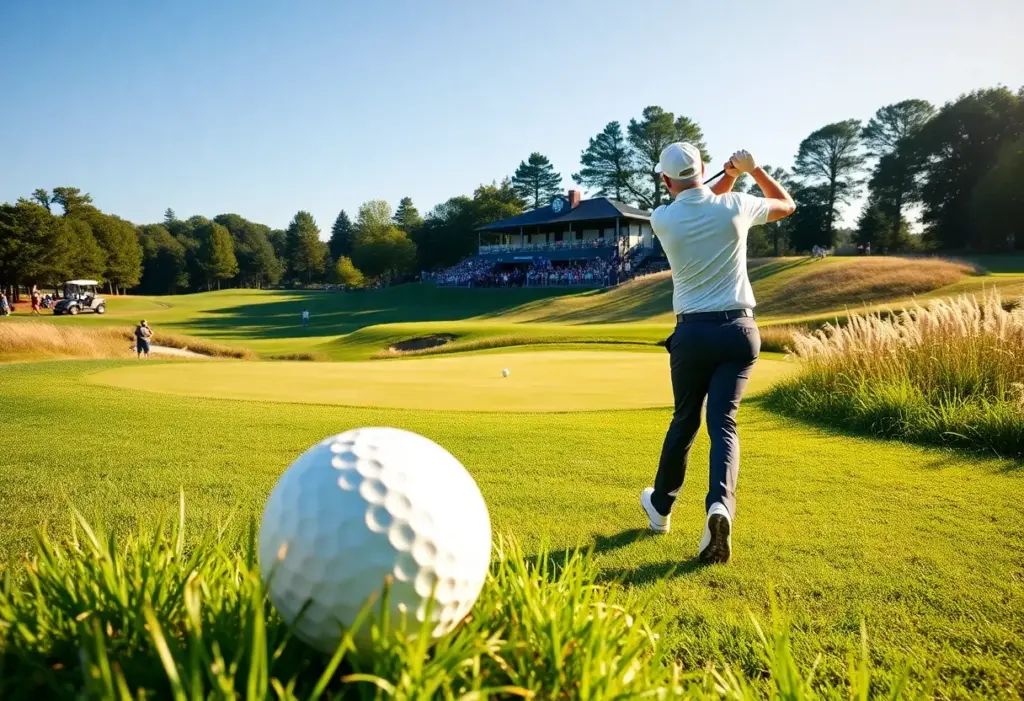 A golfer showcasing skill on a lush green golf course during a tournament