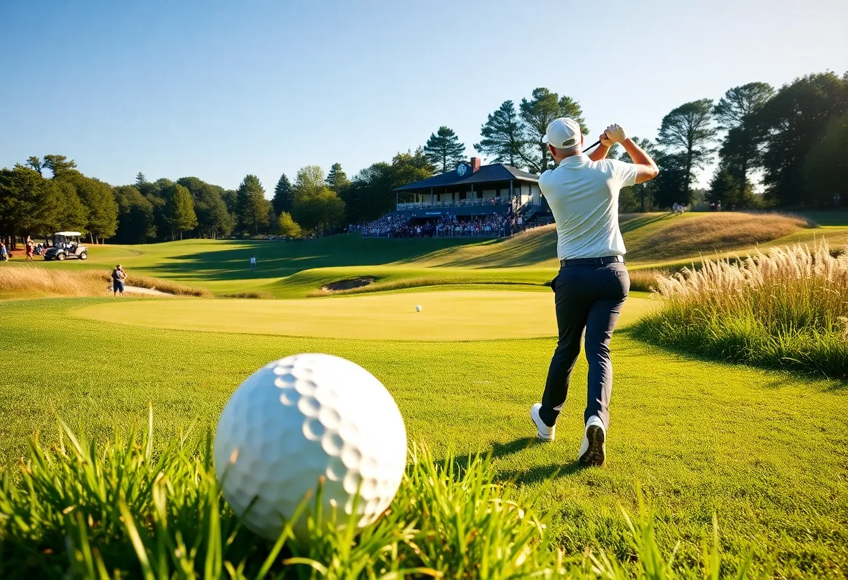 A golfer showcasing skill on a lush green golf course during a tournament