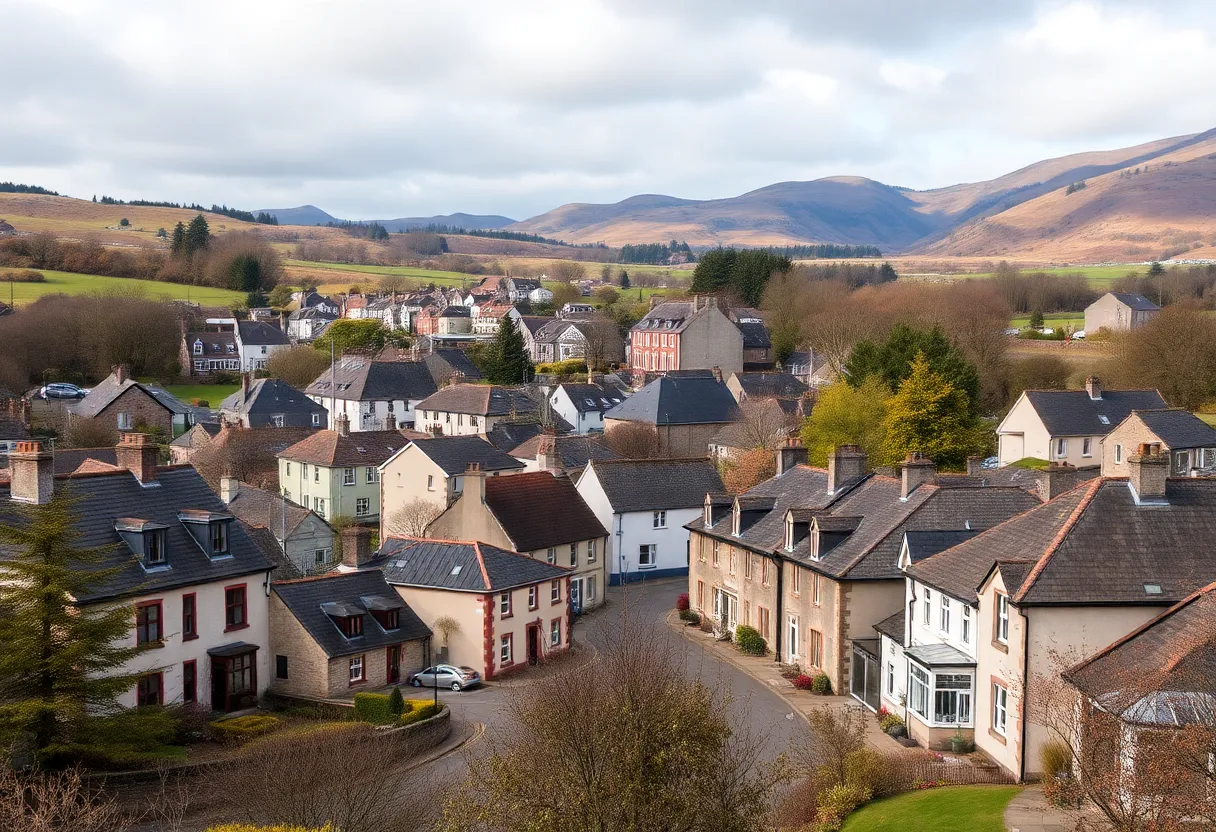 Picturesque Scottish town landscape with traditional buildings.