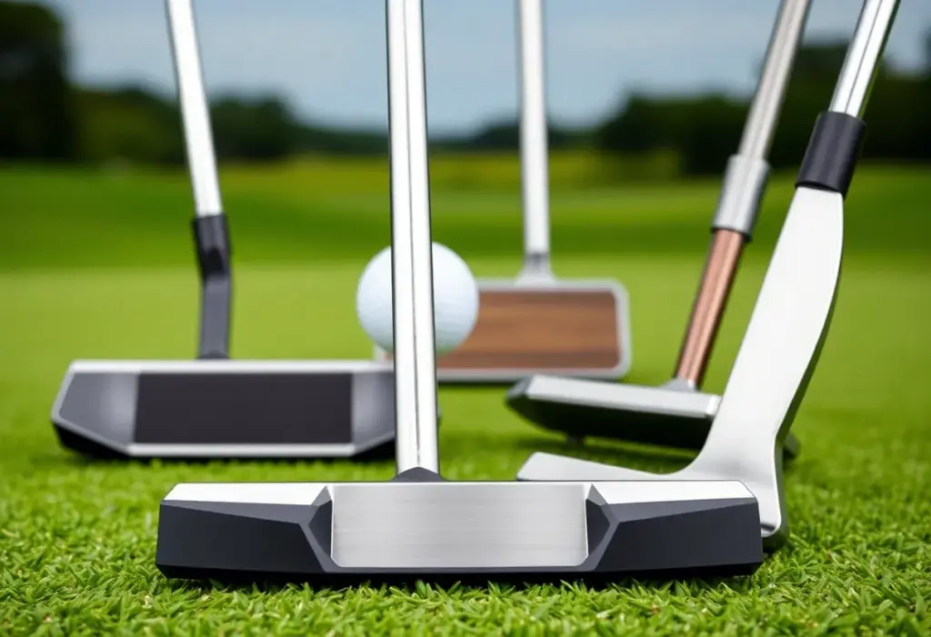 Collection of Scotty Cameron prototype putters on a golf course