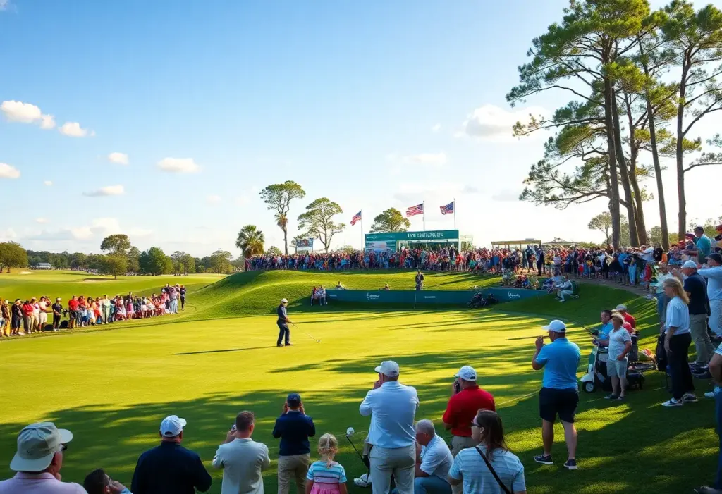 Golfers competing at the 2026 Singapore Open in a beautiful course setting.