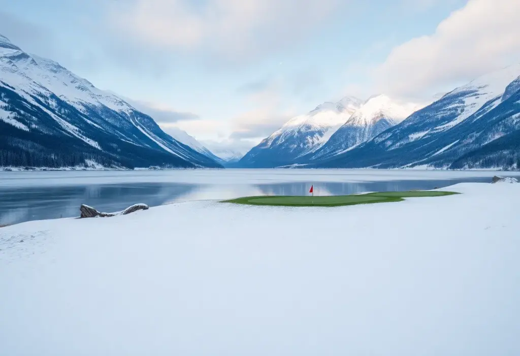 Participants playing snow golf on a frozen lake in St. Moritz