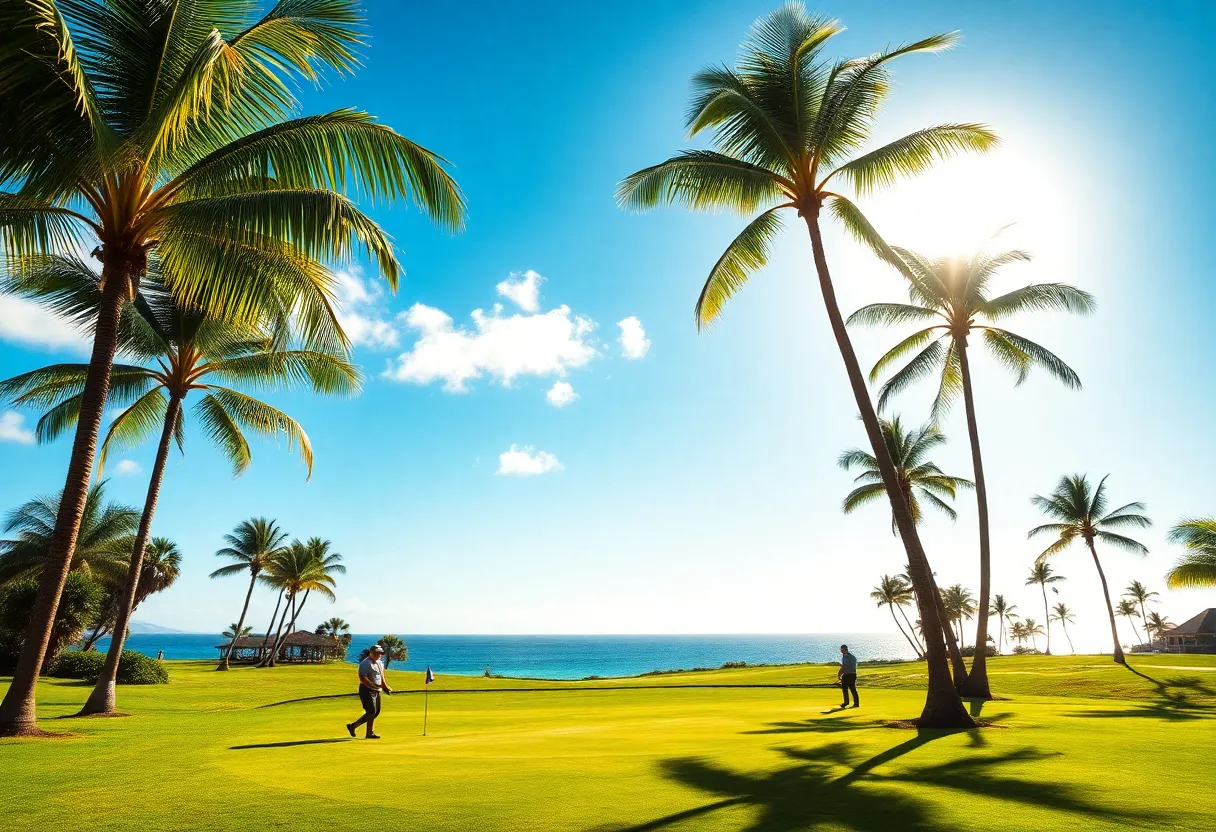 Golfers playing at the Sony Open in Hawaii