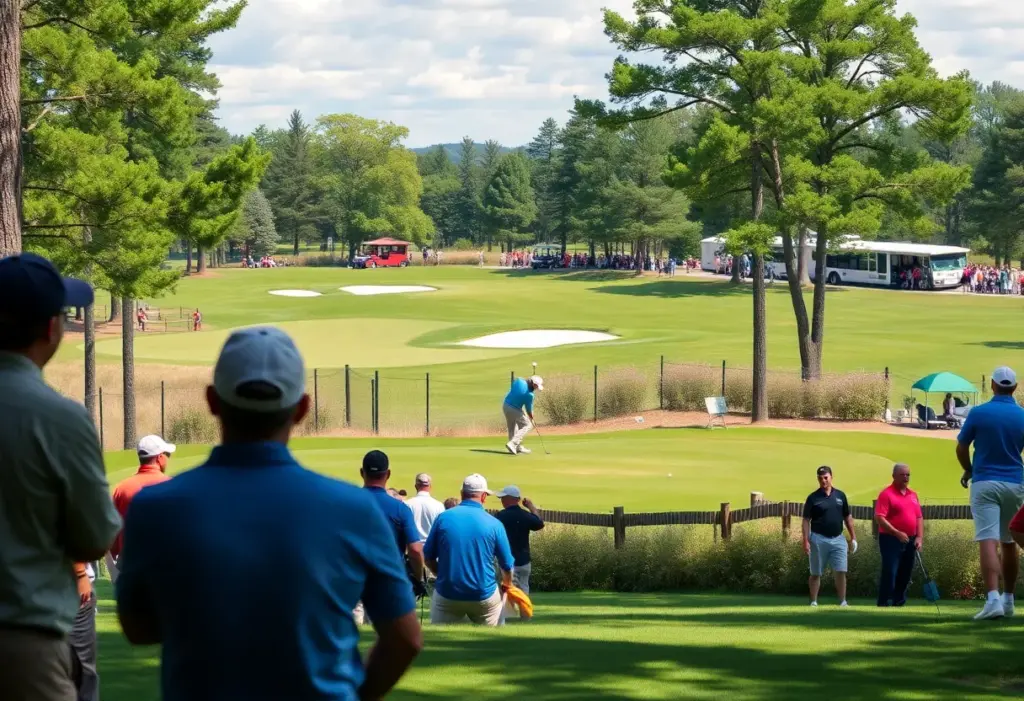 Golfers competing at a scenic golf course during the Sony Open.