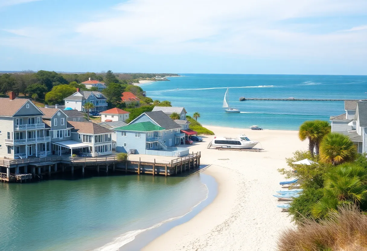 A beautiful small coastal town in South Carolina with sandy beach and clear waters