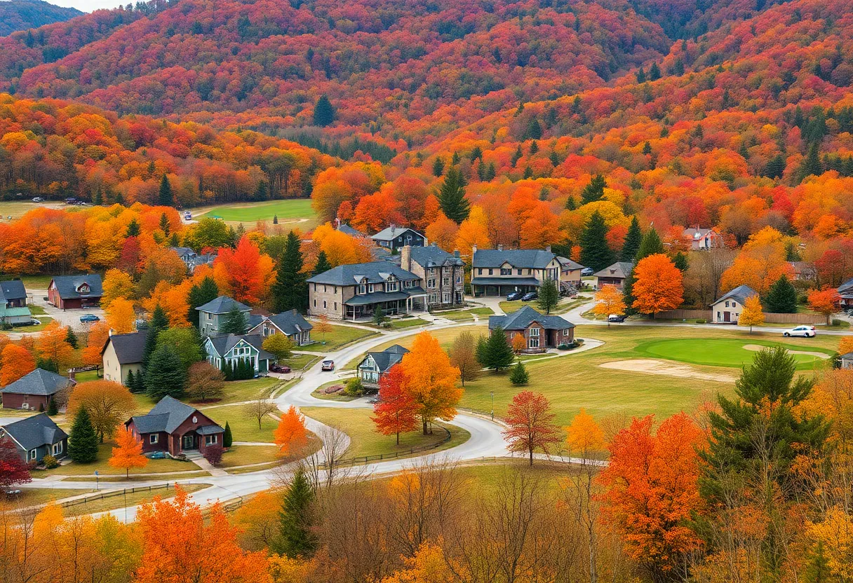 A picturesque view of a Tennessee town in the fall, highlighting affordability and community.