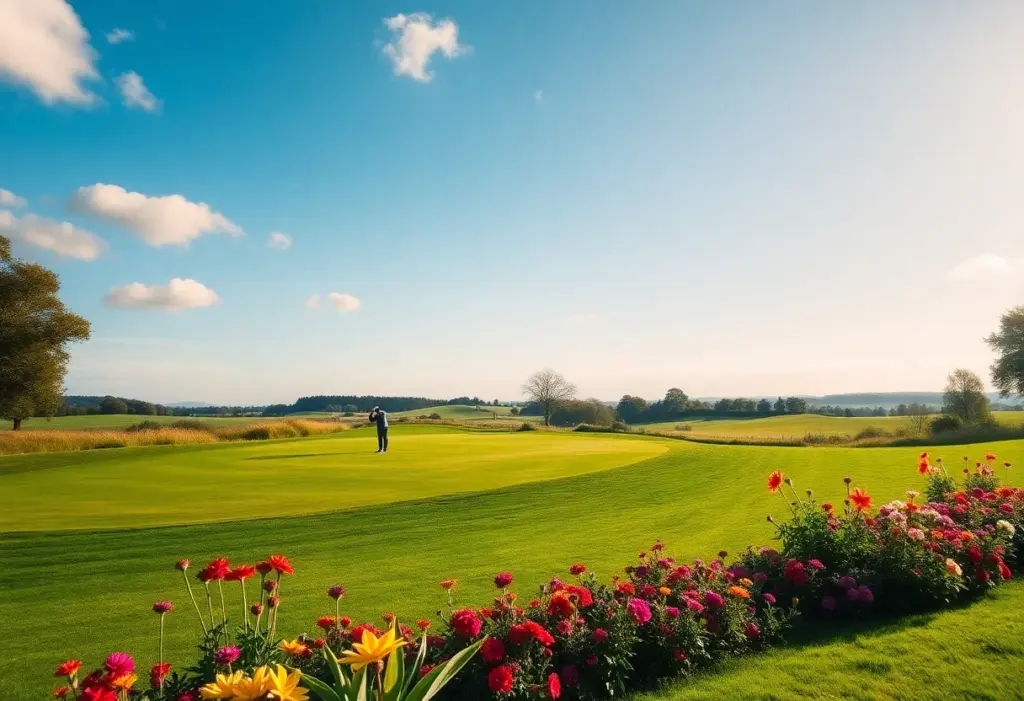 Golfers enjoying a sunny day on a beautiful UK golf course