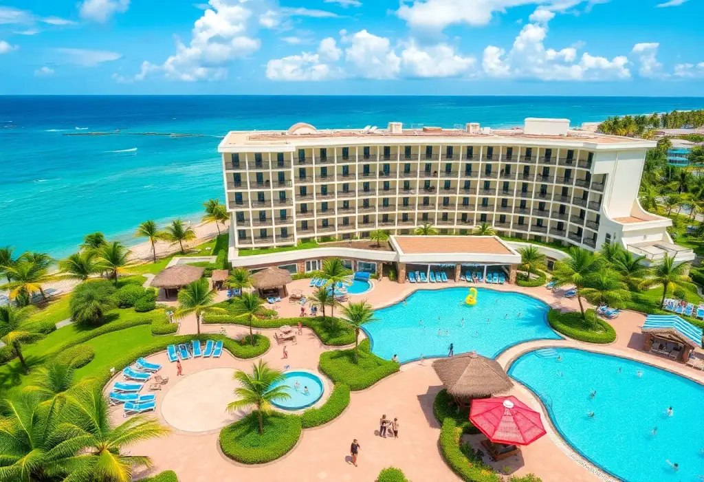 A luxurious hotel at VidantaWorld with pools and tropical scenery