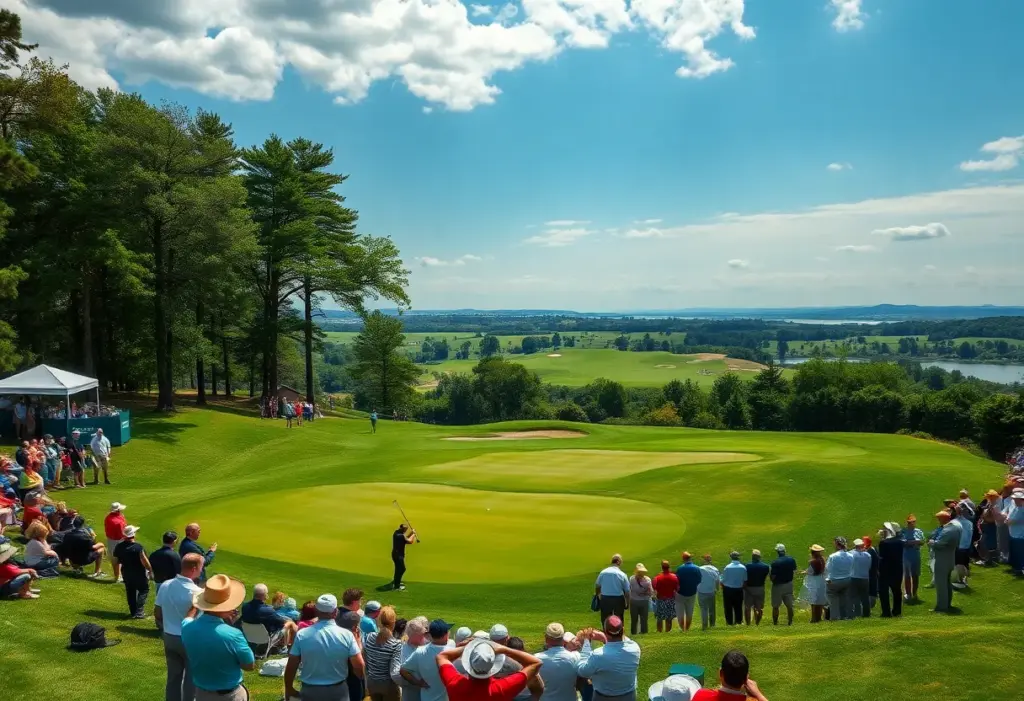 Scenic view of the Genesis Invitational golf tournament with players in action.