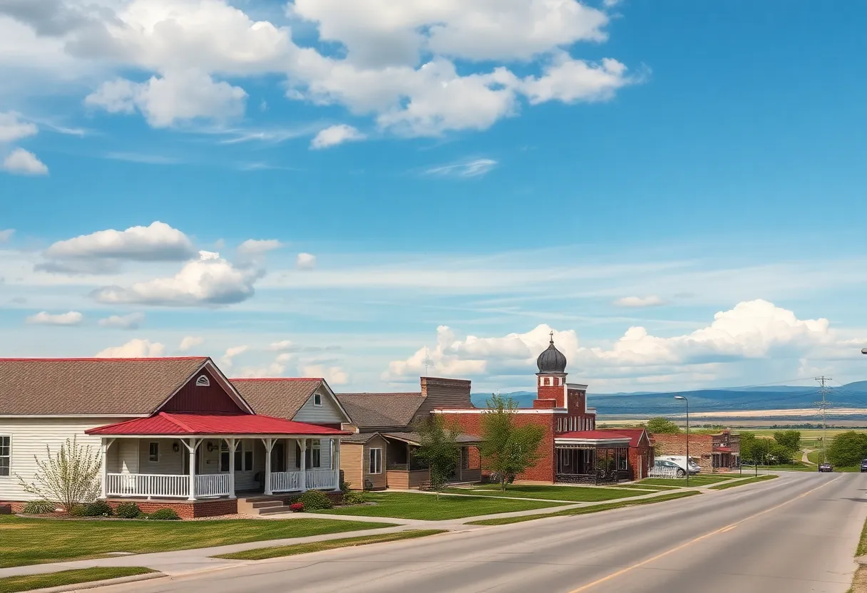 A picturesque scene of small-town Nebraska, featuring homes and outdoor spaces.