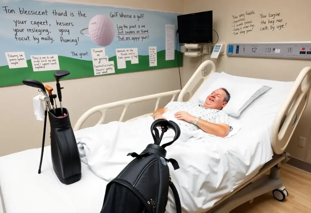 Hospital scene depicting support for injured golfer Andrea Pavan